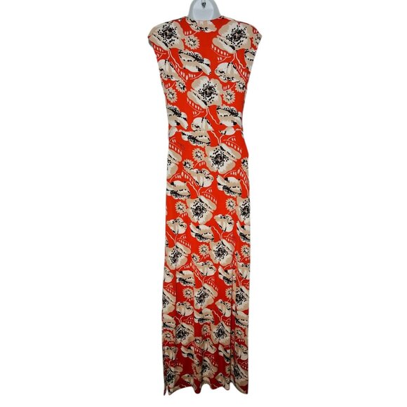 Tory Burch Maddie Silk Maxi Dress WallFlower Floral Print Orange White Wrap XS - Picture 8 of 11